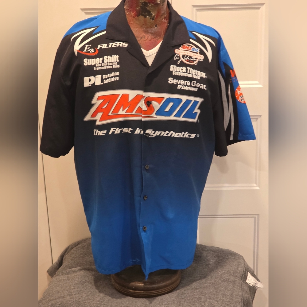 Official Amsoil Racing Team Pit Shirt Men L Blue Button-Up